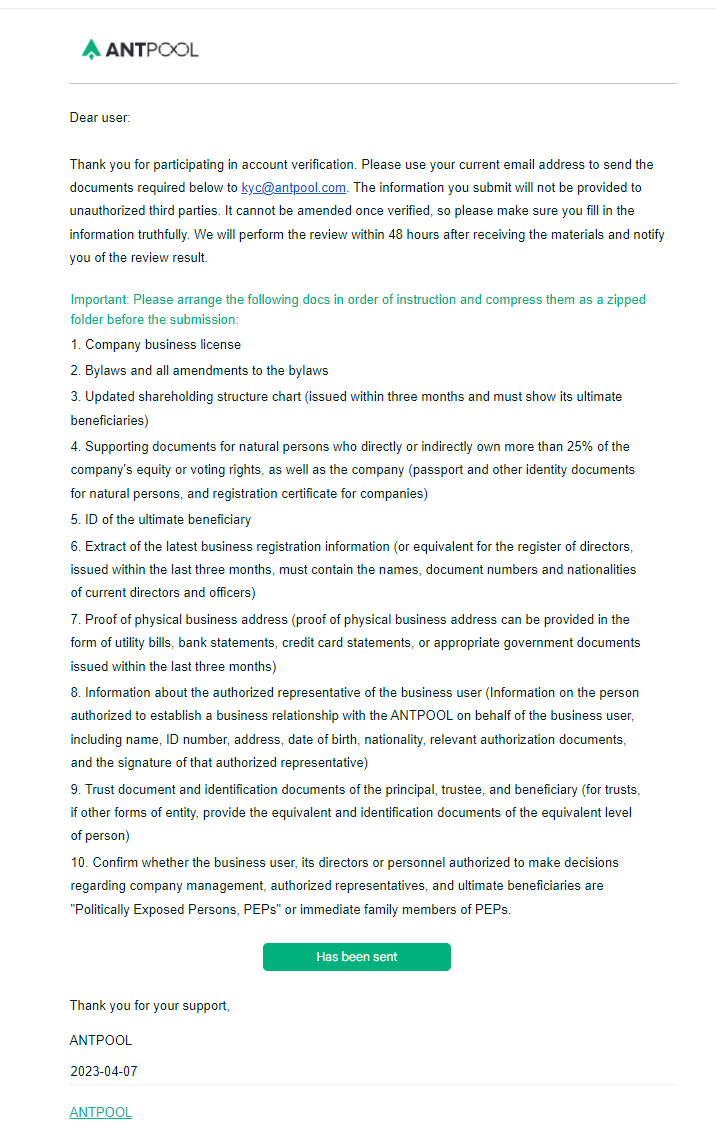 ANTPOOL Institutional KYC User Guide – ANTPOOL